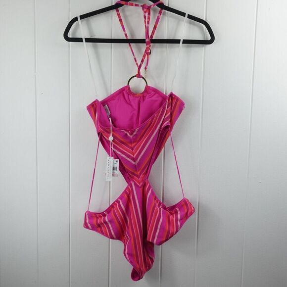 Trina Turk Womens Striped Cut-Out One-Piece Swimsuit Size 10 - Picture 3 of 10